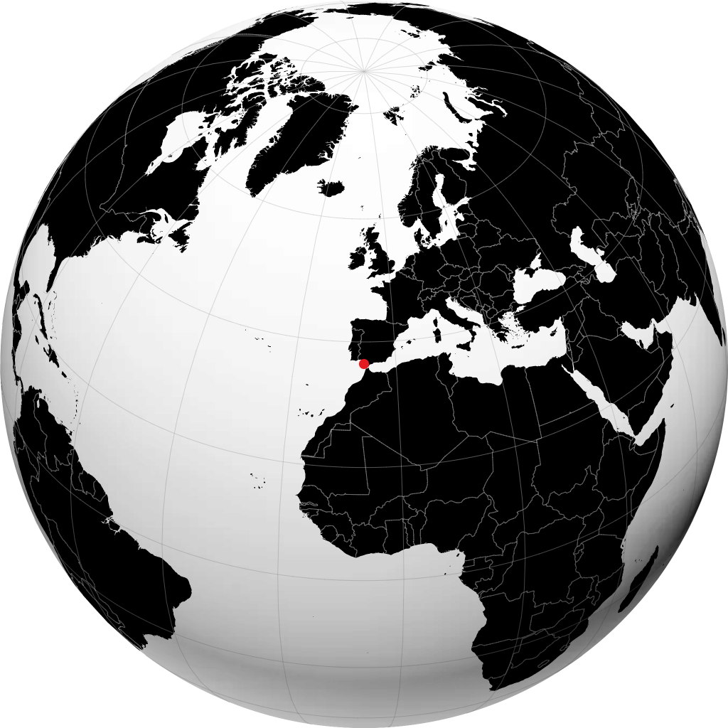 加的斯 在地球仪上