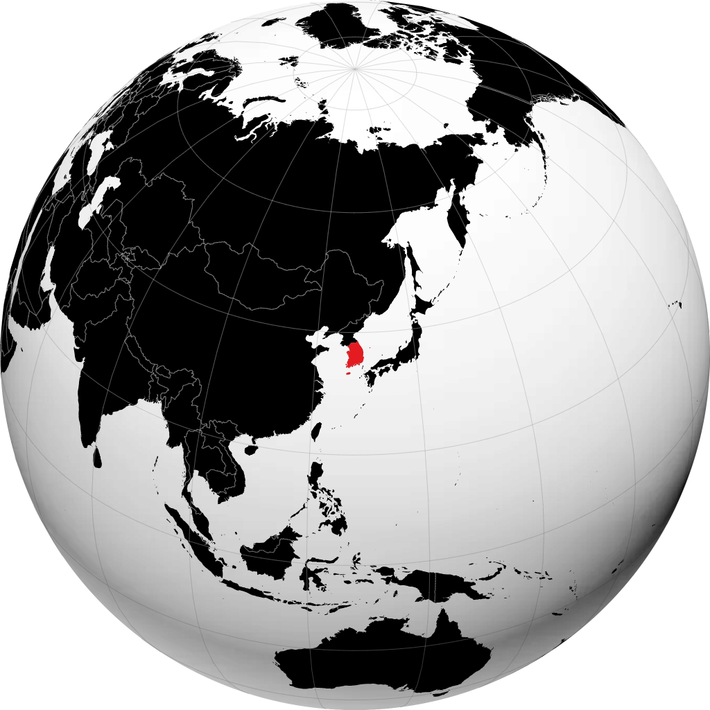 韩国 在地球仪上